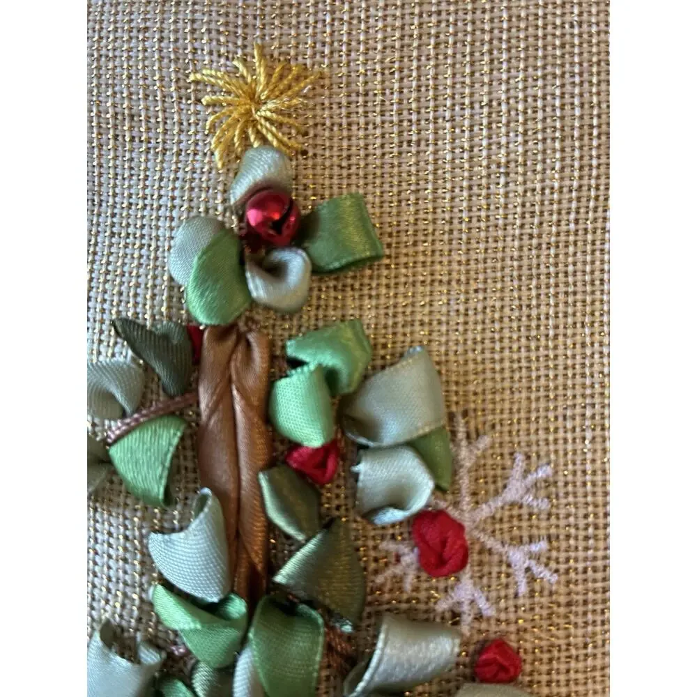 Christmas Table Runner Gold Sparkle Ribbon Embroidered Tree Tassels XMAS 72 X 13